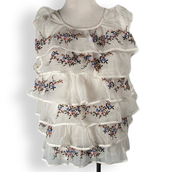 Anthropologie, Seen Worn Kept, EUC, Flutter, White, Sleeveless Ruffle, Top, Med - Picture 4 of 13